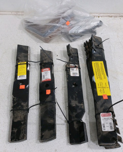 (6)Lawn Mower Blades 90-734 20.5" (3) Mower Blades Copperhead 18.5" (3) Mower Blades Deere 18 5/8" (3) Mower Blades Oregon 17.1" (1) Bag Of "L" Brackets