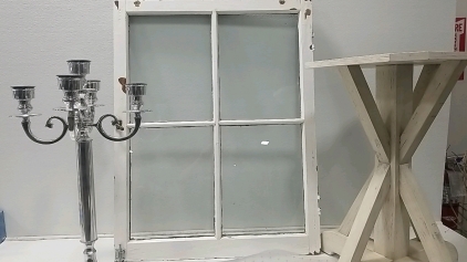 Antique Door Window, Candle Stand, Small White Table