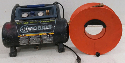 (1) Kobalt 3-Gallon 155 Max PSI Air Compressor (1) Cord Wheel w/ Air Conpressor Hose