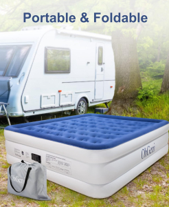 (1) King Air Mattress with Built in Pump, 18 Inch Elevated Quick Inflation/Deflation Inflatable Bed,Durable Blow Up Mattresses for Camping,Travel,Home,Guests,Indoor,Blue Portable Airbed. New in box.