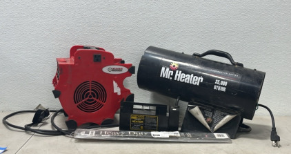 (1) Mr.Heater 35,000 BTU/HR (Contractor Series) Serial No.# MHC-135659 (1) Central Machinery Blower Fan (1) Chicago Electric Power Tools Heater Blower Item 93231 (1) Trico Heavy Duty Wiper Blade