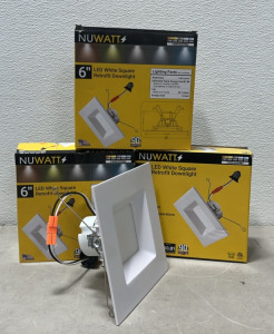 (3) Nuwatt 6&rdquo; LED White Square Retrifit Downlight