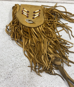 (1) Vintage Collectible Yellow Native American Southwest Deerskin Fringed Medicine Bag or Necklace, or Pouch