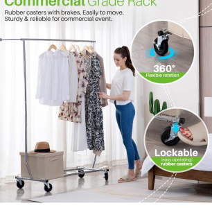 HOKEEPER Clothes Rack, Clothing Racks for Hanging Clothes, Heavy Duty Garment Rack Load 250LBS, Commercial Rolling Rack, Collapsible ＆ Portable Clothes Rack with Lockable Wheels<br/>