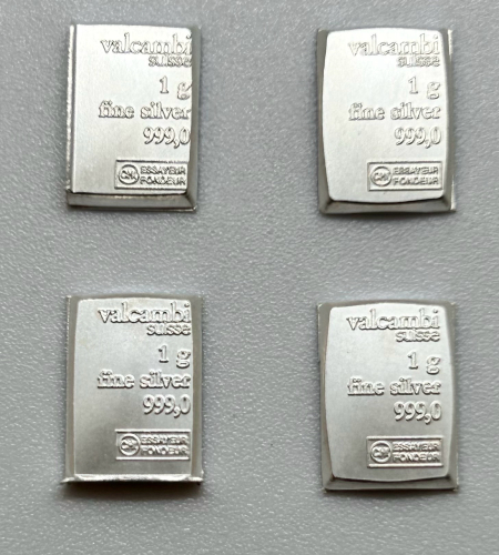(4) 1g 999,0 Fine Silver Valcambi Suisse Bars