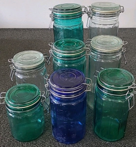 Vintage storage glass jars misc sizes.