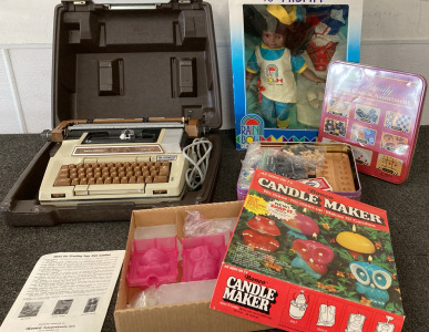 (1)Smith-Corona 2200 Electric Type Writer (Untested), (1) 18&rdquo; Rainbow Classica Aisha Doll, (1) Classic Family Board Games Set (1) Ronco As Seen On Tv No Mess Candle Maker. Please Inspect.
