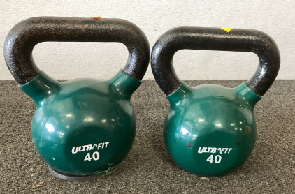 (2) 40 LBS Kettlebells. Please Inspect.