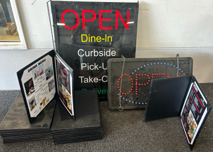 Open Sign, Menu Books, And Dine In Sign