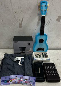 Blue Ukulele, Coffee Grinder, Wallets, Old Navy Shorts, And Earrings