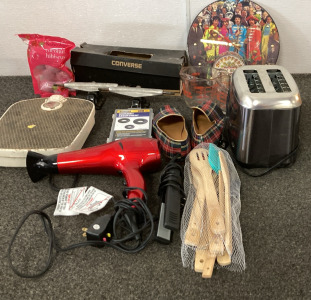The Beetles SGT. Pepper Clock, Skateboard Trucks and Wheels, Shoes, Variety of Housewares. Please Inspect.