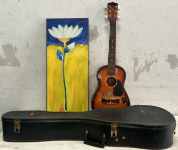 Guitar With Case, Flower Painting