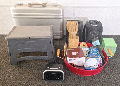 (1) SHARP ALARM CLOCK, (1) GORILLA LADDERS FOLDING STEP STOOL & MORE
