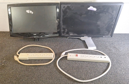 (1) COBY 19" LCD TV & (1) DELL 20" COMPUTER MONITOR & (2) POWER STRIPS