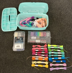 Craft Box Of Beads, Thread, And More