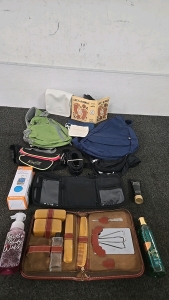 (8) Different Kinds of Bags (1) Luggage Cover (1) Bath and Body Works Black Cherry Merlot Foaming Hand Soap (1) Ulta Vanilla Fig Shower Gel (1) Leather Travel Kit (1) Photo Album (1) Rise Beyonce Parfums Silky Shower Gel (1) Black Belt