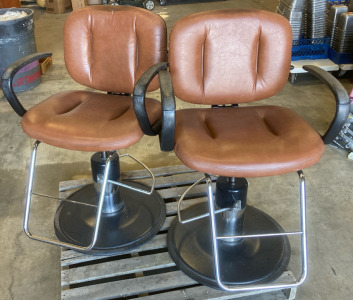 (2) Brown Leather Hydrolic Salon Chairs