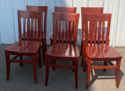 (6) Red Wood Dinning Chairs 17”x 20”x36”