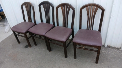 4) Dark Wood Vinyl Cushion Dining Chairs