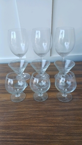 Stemware Glasses, (21) Cognac Glasses, (18) Martini Glasses, (5) Large Wine Glasses