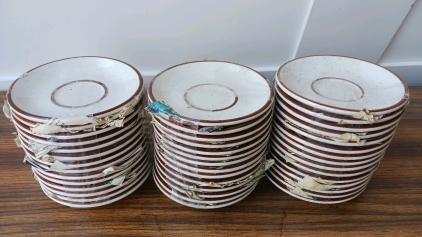 43) Brown Stripe White Ceramic Plates 6"