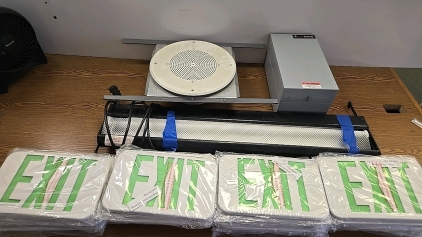 (41) Exit Sign Covers in Green (1) Light Bar (1) Speaker (1) GE Control Box