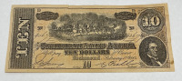 (2) American Confederate Bills… 1864 One Dollar, And 1864 Ten Dollar Bills - 4