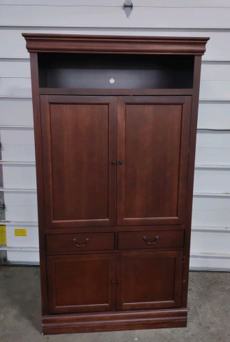 41¾"x 22"x 79¾" (Dark Brown) Entertainment Center w/ Cupboards & Drawers Built Into It