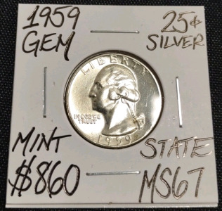 1959 MS67 Gem Mint State Silver Quarter