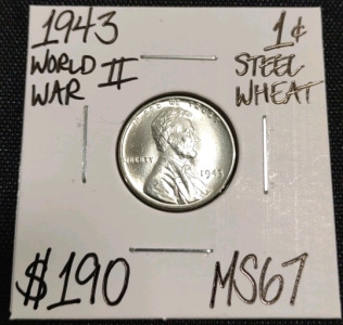 1942 MS67 Gem World War II Steel Wheat Penny