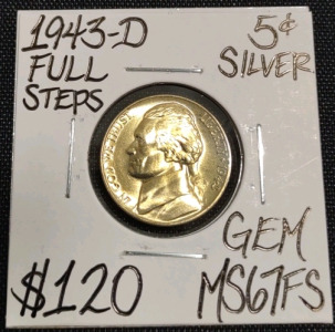 1943-D MS67FS Full Steps Silver Gem Nickel