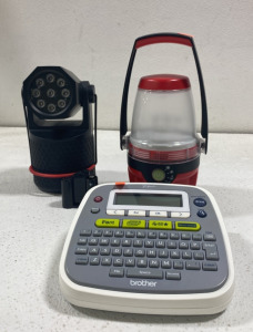 (2) Medium Sized Camping Lamps, (1) Brother P-Touch Label Maker