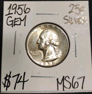 1956 MS67 Gem Silver Washington Quarter