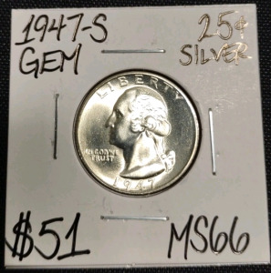 1947-S MS66 Gem Silver Washington Quarter