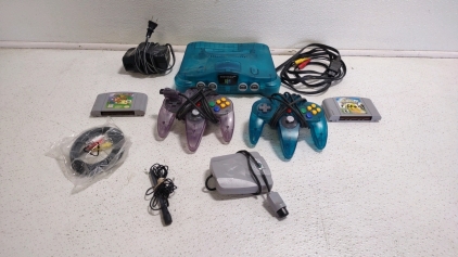 Nintendo 64 w/ (2) Controllers, (2) Games & Microphone Pieces for Nintendo