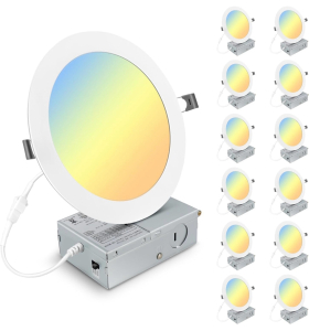 NEW! Elaruslux 12- Pack 7” 3CCT Ultra-Thin LED Recessed Light with Junction Box, 3000K/4500K/6000K Selectable, 18W Eqv 125W, Dimmable Canless Downlight, 1600LM High Brightness