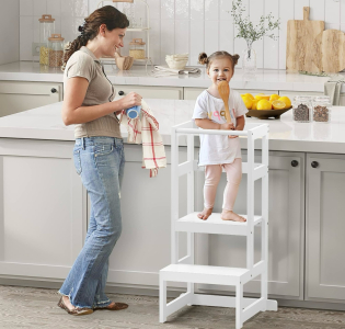 NEW! (1) AMBIRD Toddler Step Stool, 3 Adjustable Heights Kitchen Step Stool for 18-48 Months Kids, Wooden Toddler Kitchen Stool with Rail & Non-Slip Mat (Natural Wood Finish)