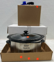 (1) Variety cookware box (1) Rival Crock pot (1) Tea kettle (1) Bunt cake pan (6) Water bottles - 11