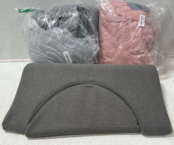 (2) Soft Blankets 1-Pink 1-Gray) (1) Wedge Pillow w/ Removable Insert