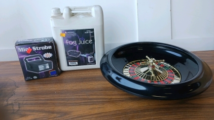 Roulette Wheel, Fog Juice for Fog Machine and Mini Strobe Light