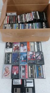 (1) Cassette- Random & Assorted - Whole Box (1) Stack of Blank CD-R (12) Memorex Brand New CD Cases (2) Floppy Disk