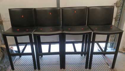 (4) Bar Stool Chairs - Cured Leather Like Exterior Covering w/ Support Bar Hard Plastic Cover - Very Nice!