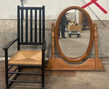 (1) Wooden Rocking Chair (1) Wooden Mirror