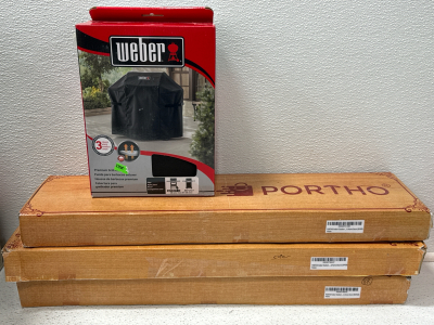 NEW! (1) Weber 200 Series Premium Grill Cover 42”x27”x48” (3) Portho Wind Chimes