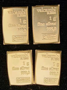 (4) 1g Fine Silver 999,0 Valcambi Suisse Bars