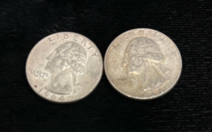 (2) 1964 90% Silver Quarters- Verified Authentic