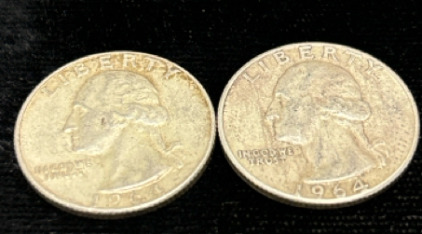 (2) 1964 90% Silver Quarters- Verified Authentic