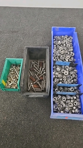 (1) Small Bin of Screws (1) Medium Size Bin of Screw and Coils (1) Large Bin of Various Sized Nuts