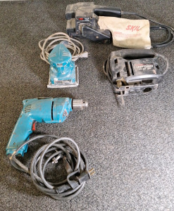 (1) MAKITA CORDED DRILL, (1) MAKITA CORDED SANDER, (1) CRAFTSMAN SABRE SAW & (1) SKIL 3" BELT SANDER