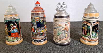 (4) 9" BEER STEINS MAKRKED WEST GERMANY